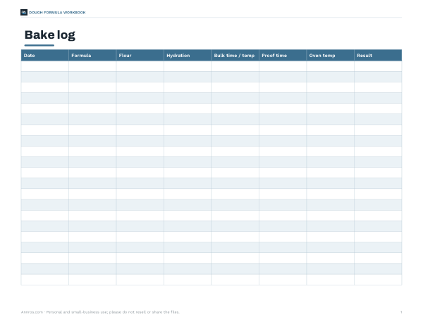 Preview of Printable Bake Log Sheet